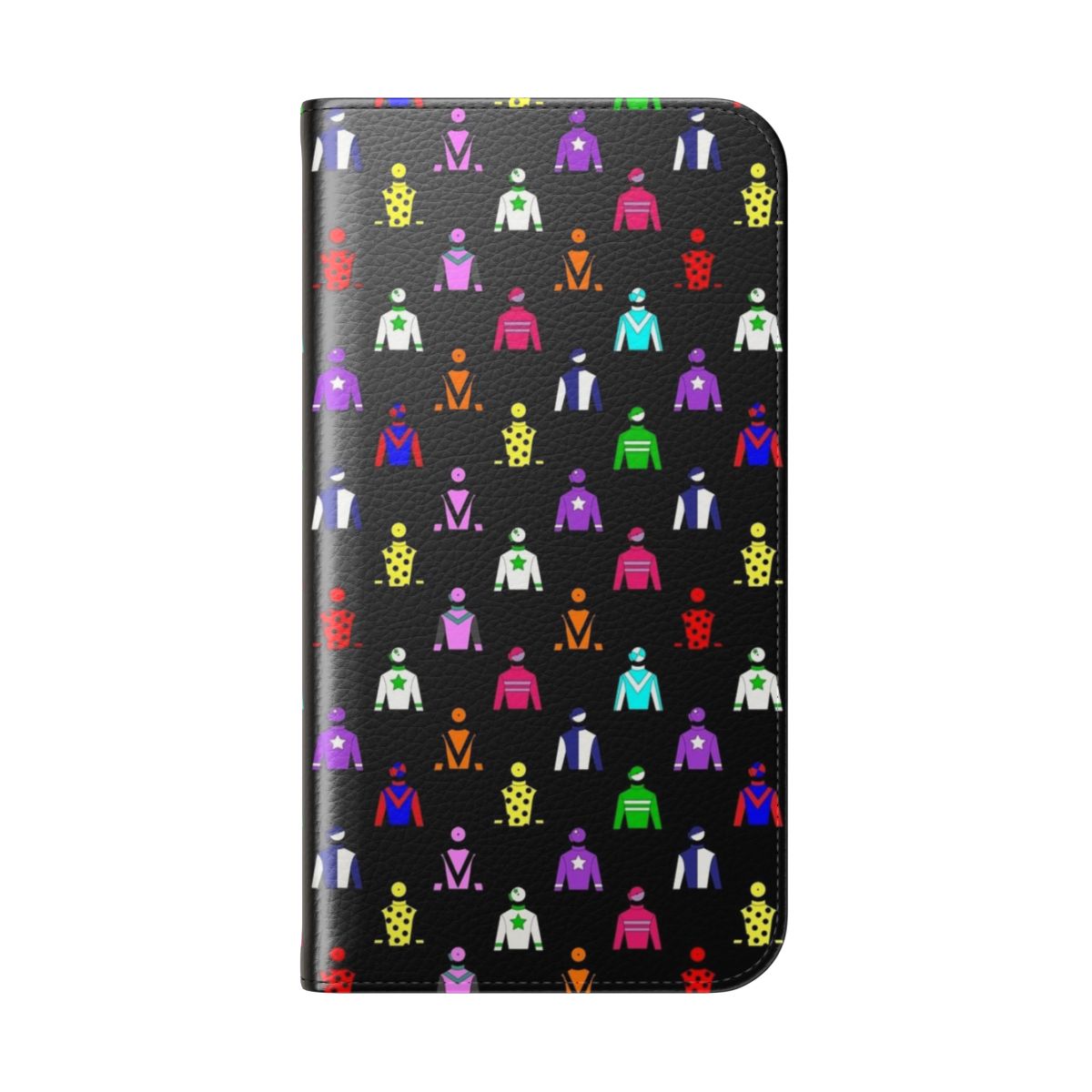 Colorful horse racing jockey silks pattern on a flip phone case - Folded Back