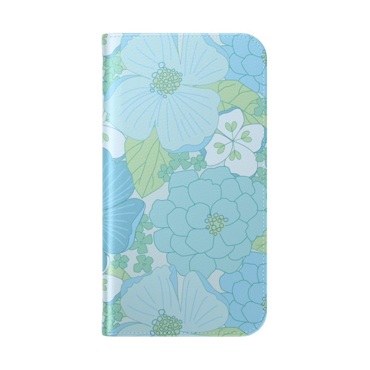 Vintage floral pattern in pastel blue and green colors on a flip cover phone case - Folded Back