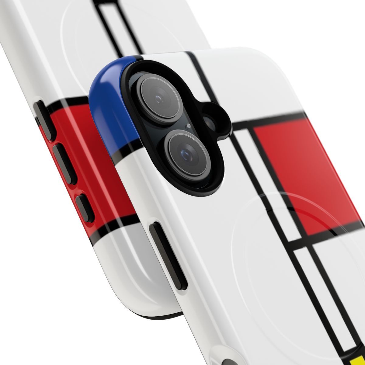 Colorful minimalist art phone case with abstract geometric design inspired by the De Stijl art movement. - Detail