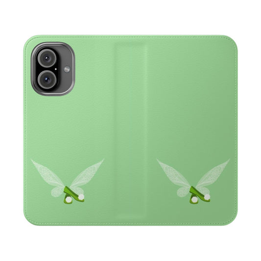 Mint green phone case with Tinkerbell, Peter Pan, and fairy inspired design