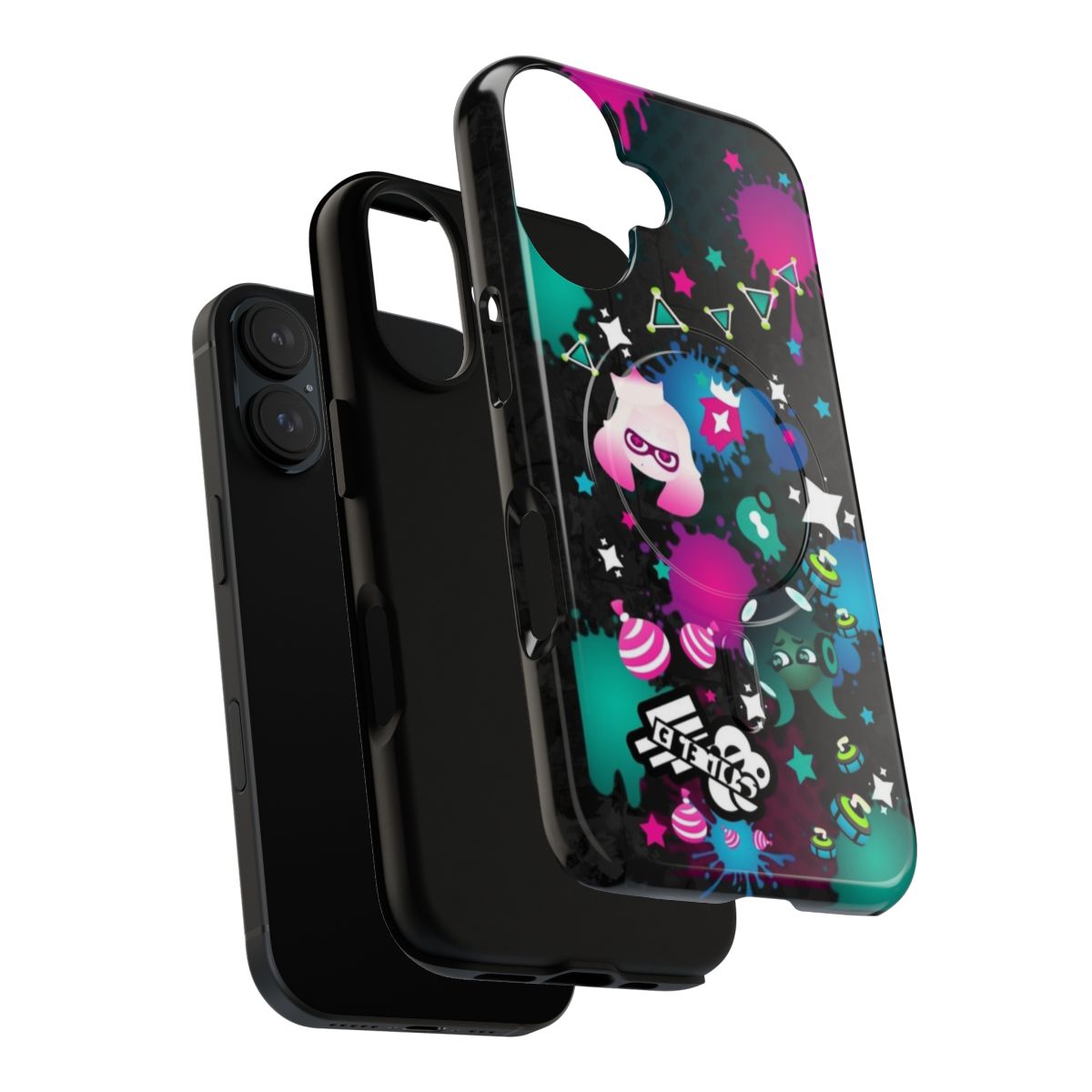 Colorful, neon-inspired phone cases with a Splatfest theme - Layers