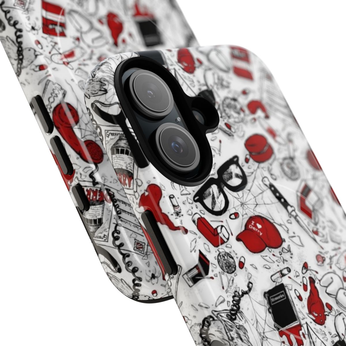 Repeating pattern magnetic tough phone case featuring characters from IT Chapter Two by Stephen King - Detail