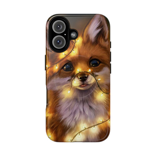 Illuminated magnetic phone case with a multicolor fox design