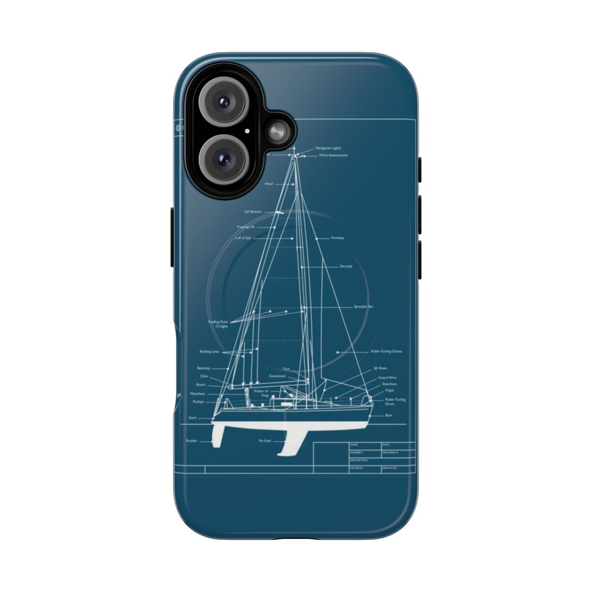 Sailing yacht blueprint design on a magnetic tough phone case