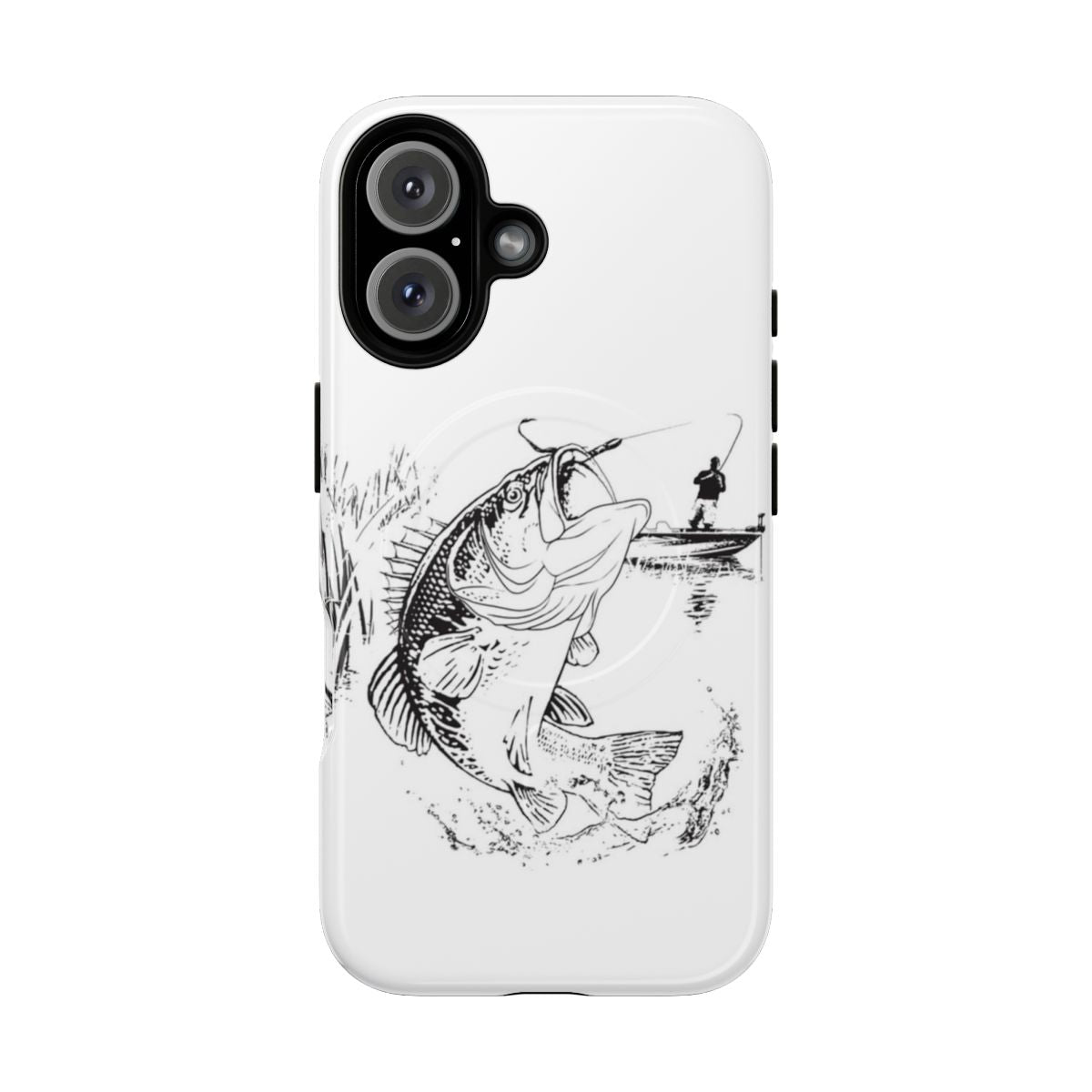 Realistic sketch-style design of a jumping bass fish on a phone case