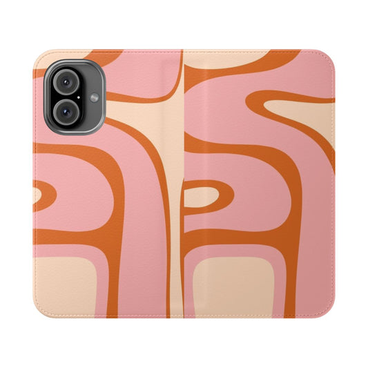 Retro abstract pattern in orange, pink, and cream colors on a flip phone case