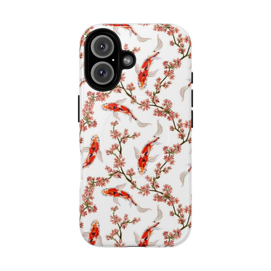 Sleek phone case with a beautiful koi fish and floral pattern design.