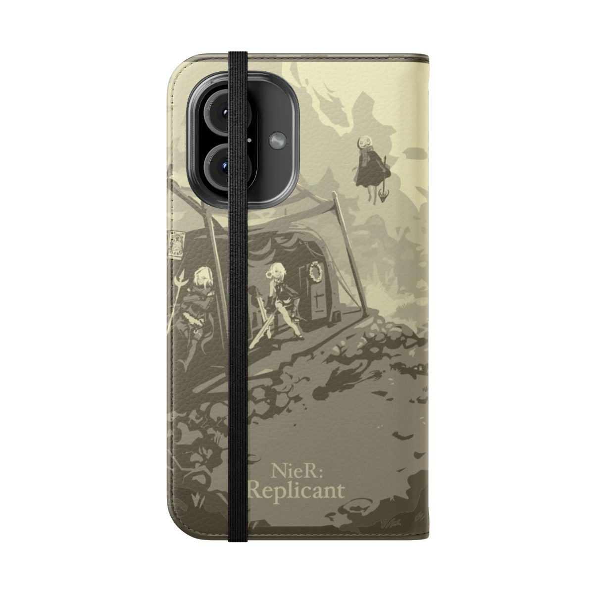 Nier Replicant-themed flip cover phone case with anime-style graphics - Folded Front