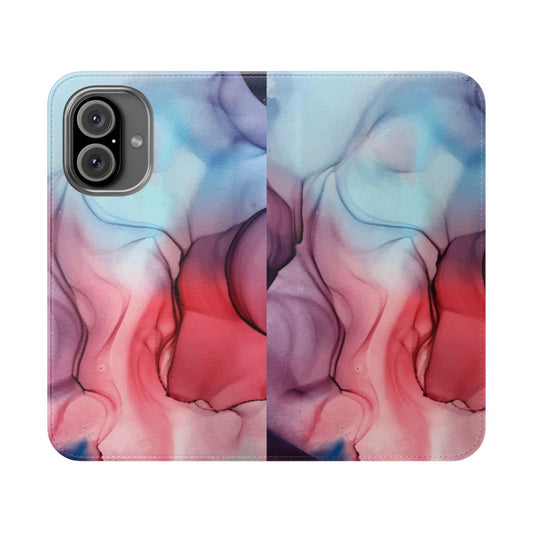 Vibrant abstract art alcohol ink painting on a flip phone case