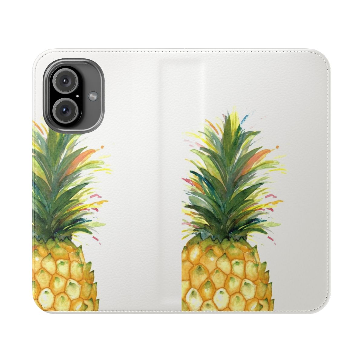 Colorful watercolor pineapple illustration on a phone case