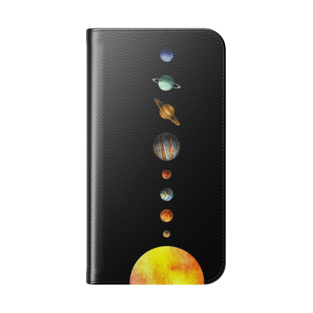 Colorful digital illustration of the solar system planets on a protective phone case - Folded Back