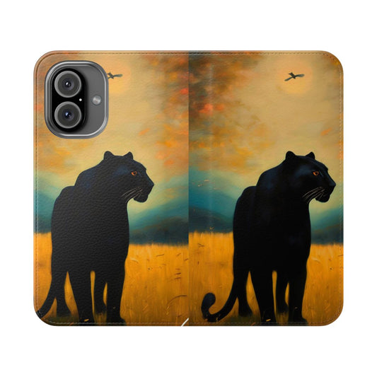 Black leopard print flip phone case design by artist Holly Wholesome