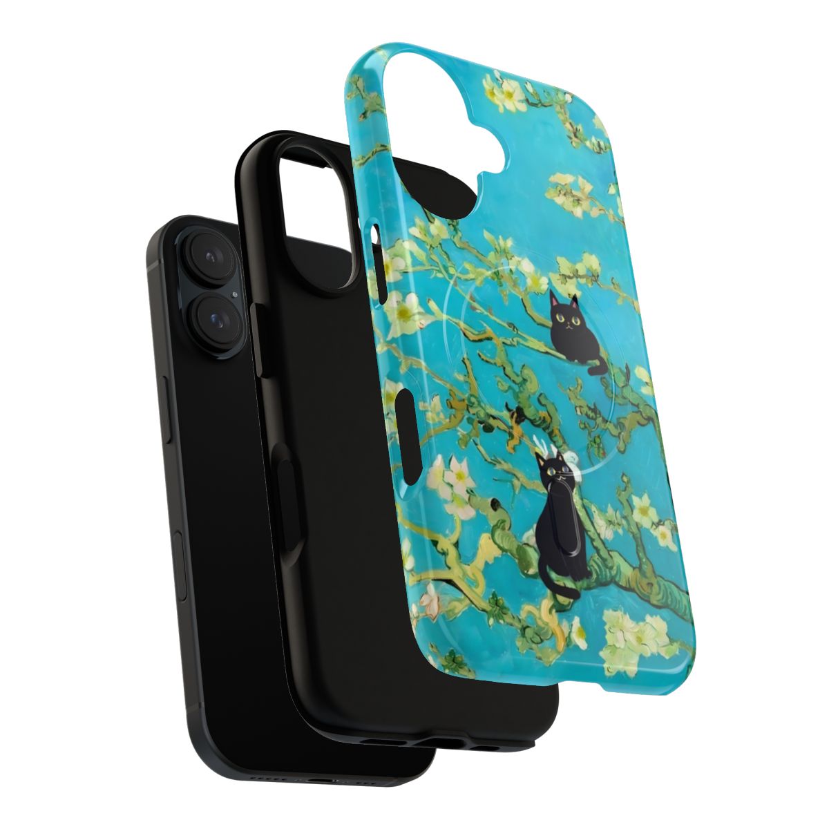 A stylish and protective phone case featuring a cat design inspired by Van Gogh's iconic Almond Blossoms painting - Layers