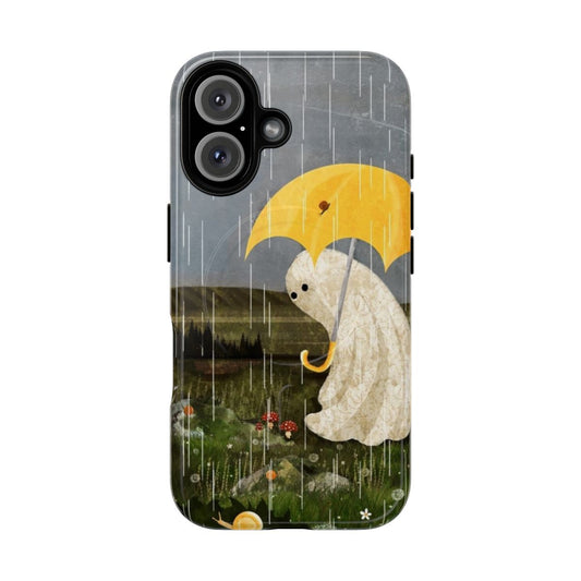 Nature-inspired magnetic tough phone case with rain, snails, moss, and mushrooms