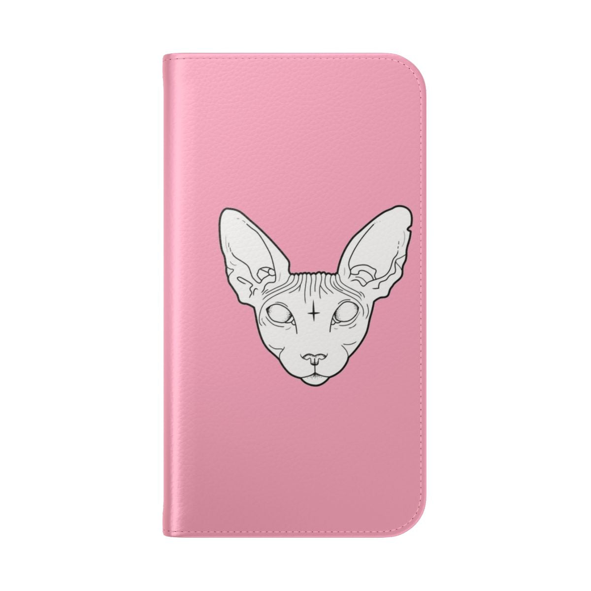 Sphynx cat phone case featuring a dotwork, spooky, and witchy design - Folded Back