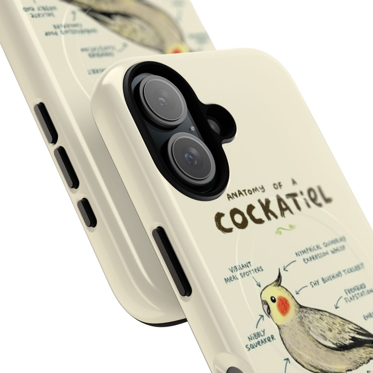 Cockatiel anatomy magnetic tough phone case - Detail