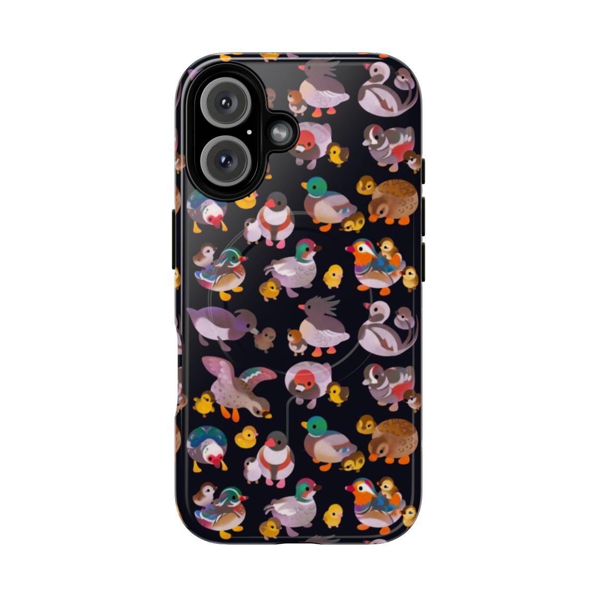 A magnetic tough phone case featuring a charming illustration of a duck and duckling in a cottagecore style.