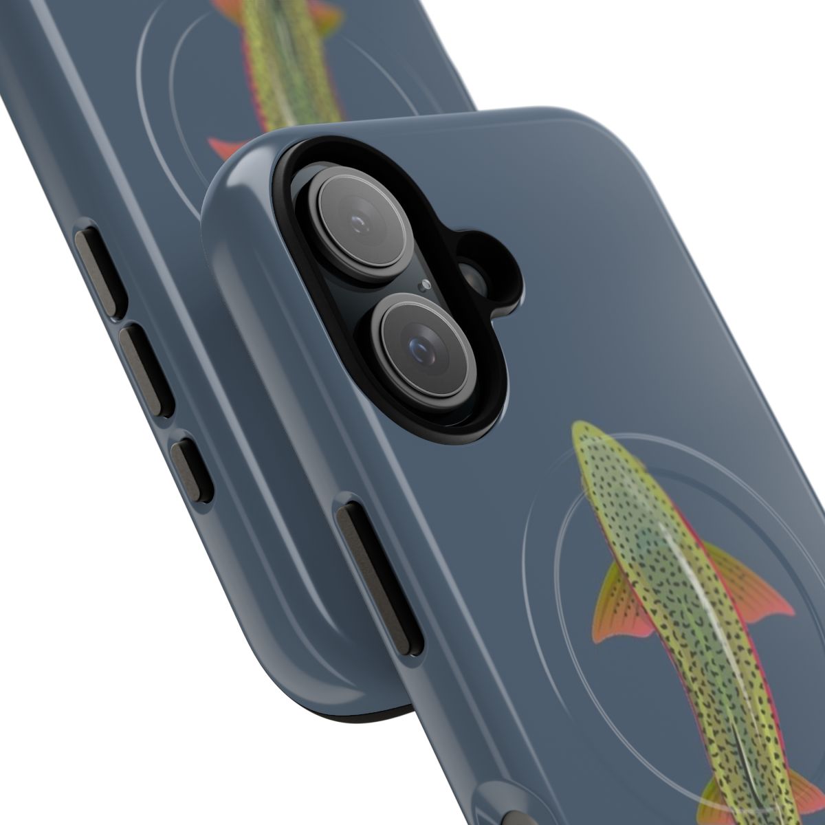 A phone case featuring a beautiful trout design for nature and outdoor enthusiasts. - Detail