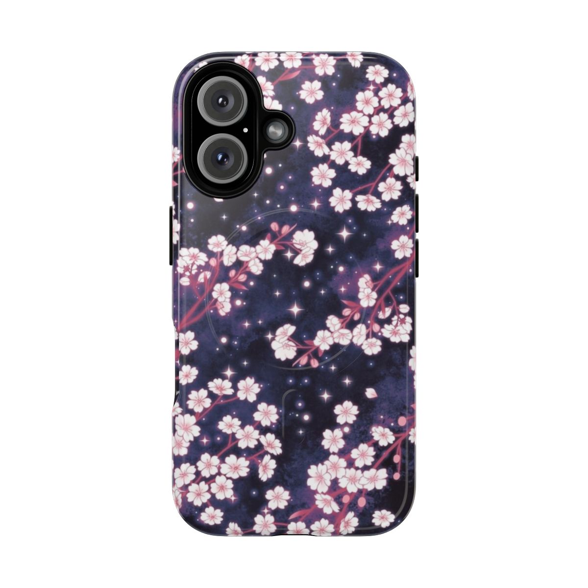 Elegant sakura galaxy pattern on a protective magnetic phone case