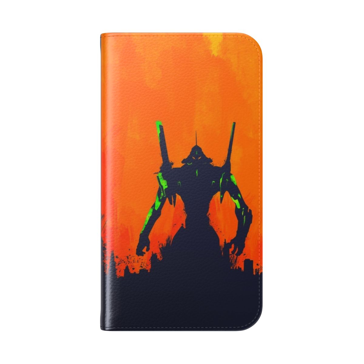 Evangelion-inspired flip cover phone case with minimalist silhouette design - Folded Back