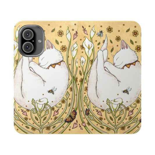 Colorful flip phone case featuring butterflies, bees, and flowers