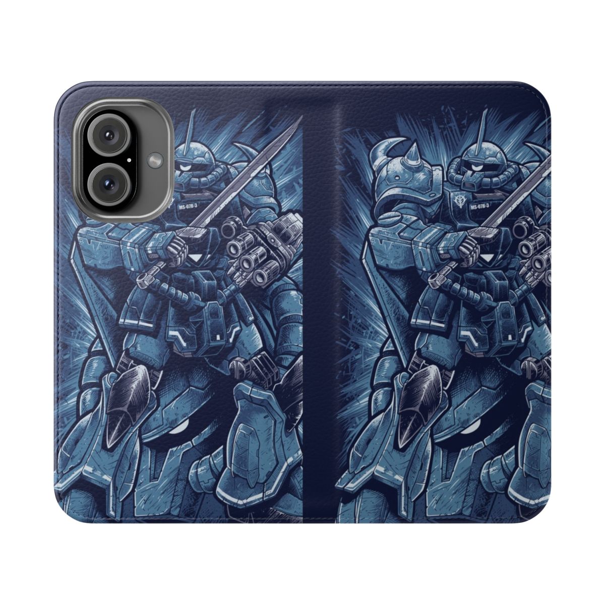 Anime-themed Gundam Gouf Custom flip cover phone case