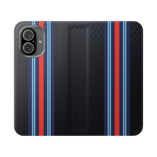 Martini racing stripe flip cover phone case for sports car enthusiasts