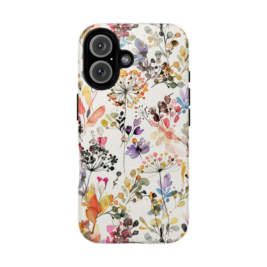 Watercolor painting of wild flowers and plants on a durable phone case