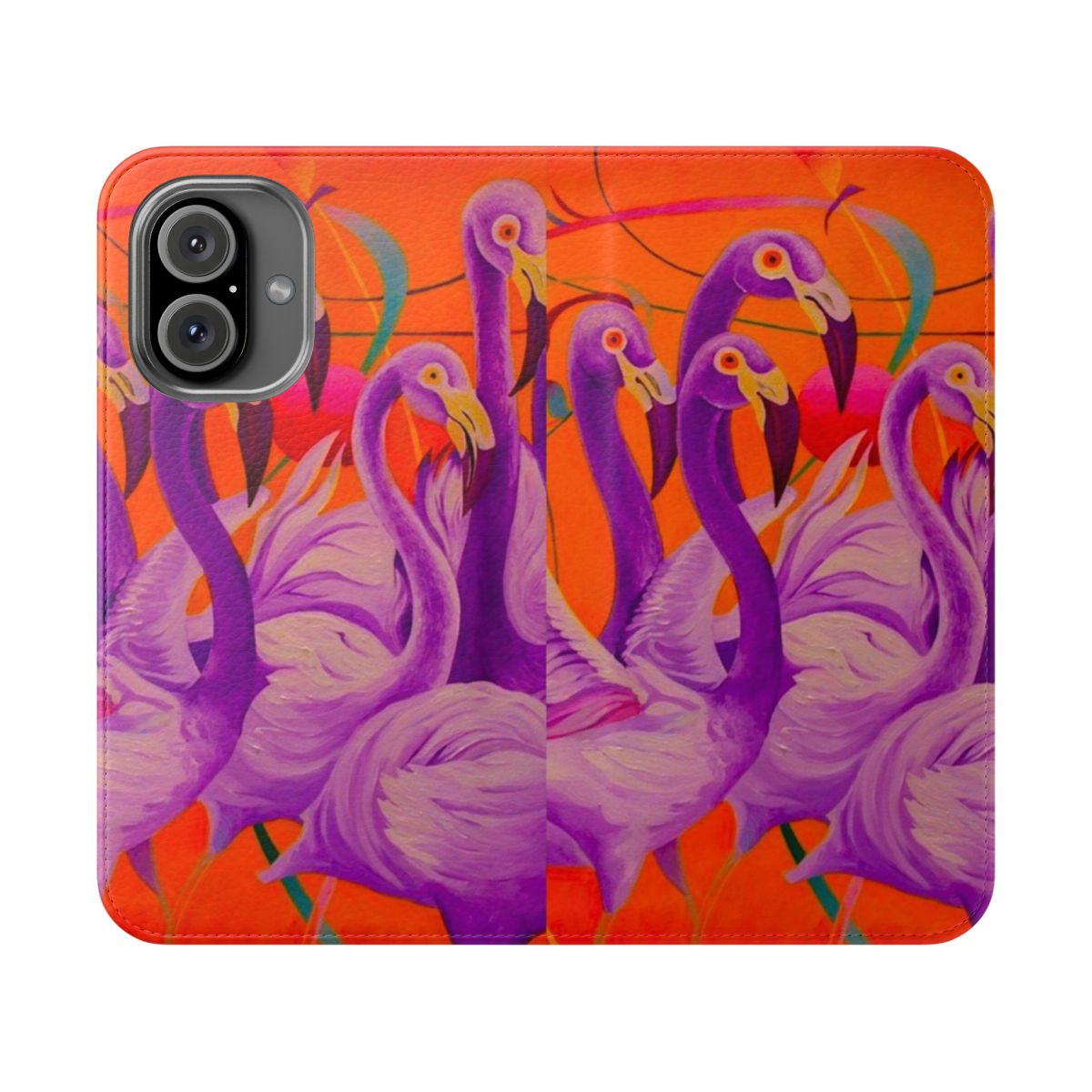 Vibrant purple flamingo-themed phone case with artistic design