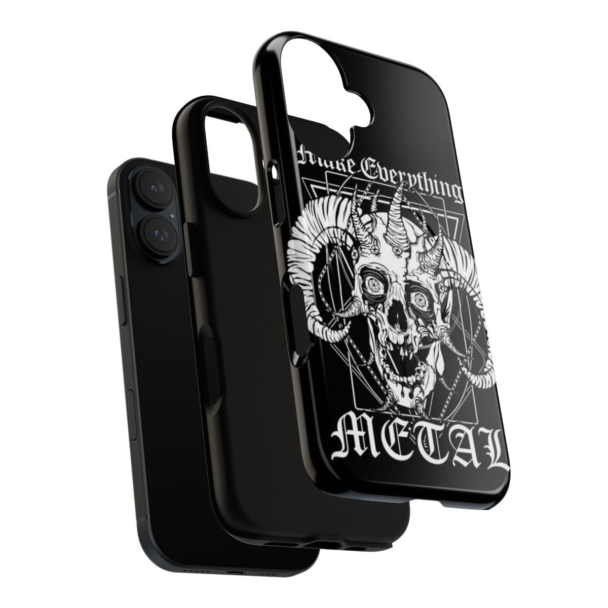 Tough metal magnetic phone case with skull and horns design inspired by the Metalocalypse cartoon series. - Layers