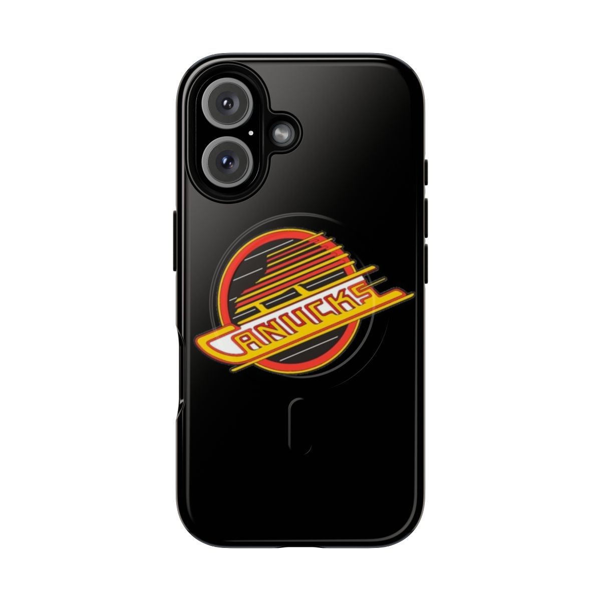 Retro-style magnetic phone case featuring the Vancouver Canucks hockey team logo