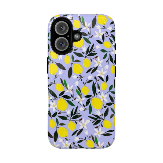 Blue lemon watercolor floral design tough phone case