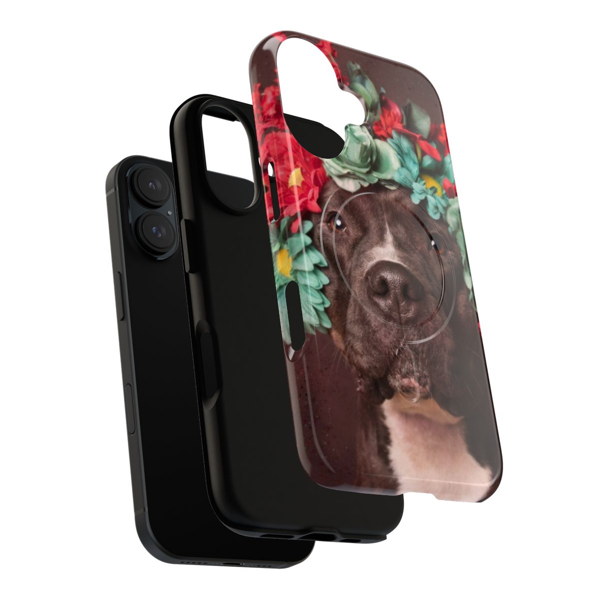 Flower Power Magnetic Tough Phone Case featuring a pitbull with a flower crown - Layers