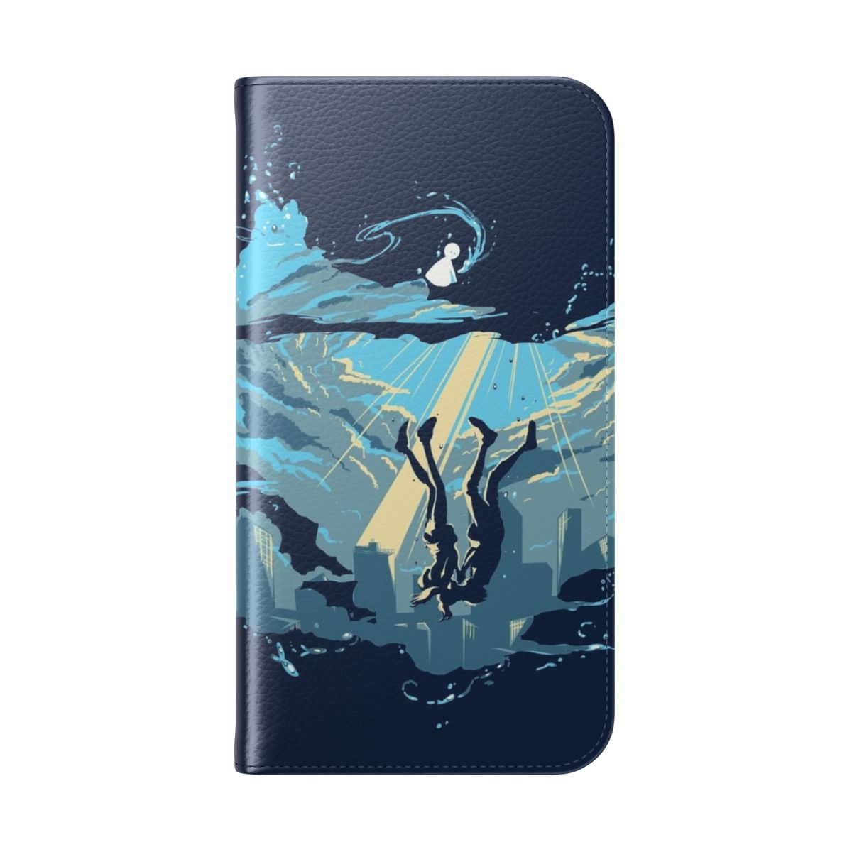 Flip phone case featuring weather and anime-inspired artwork - Folded Back