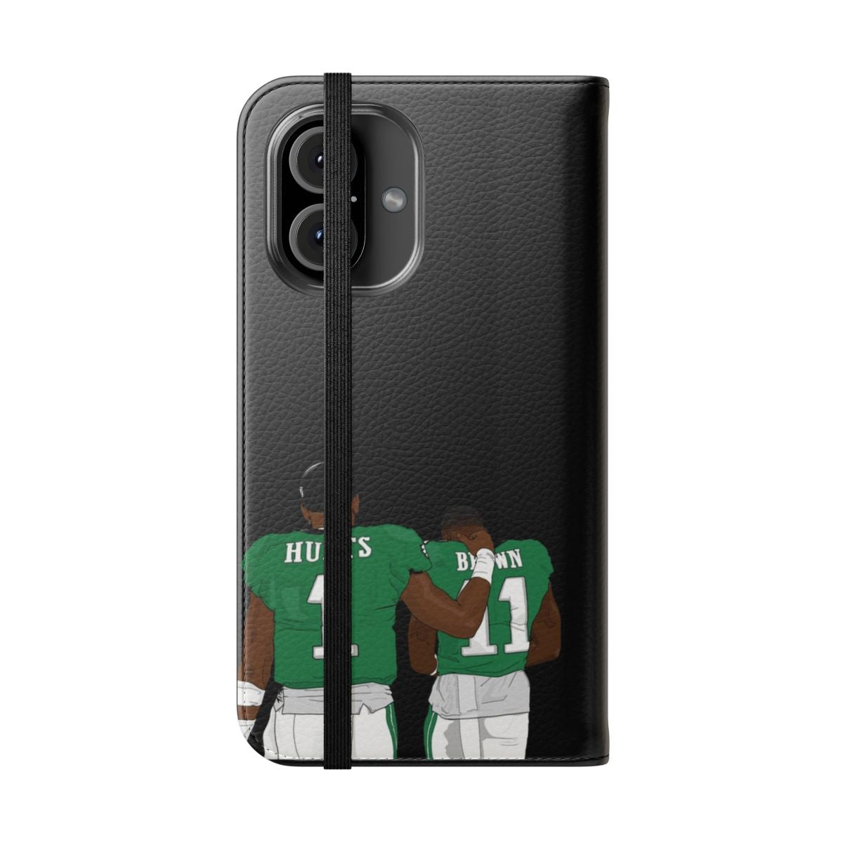 Philadelphia Eagles-Inspired Flip Cover Phone Case Featuring Jalen Hurts and AJ Brown - Folded Front