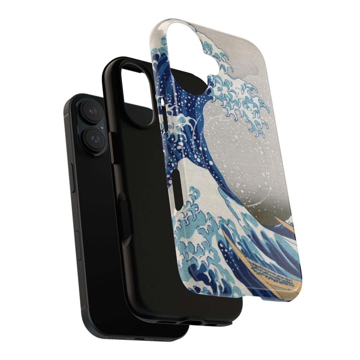 Artistic wood block print phone case featuring "The Great Wave off Kanagawa" by Katsushika Hokusai - Layers