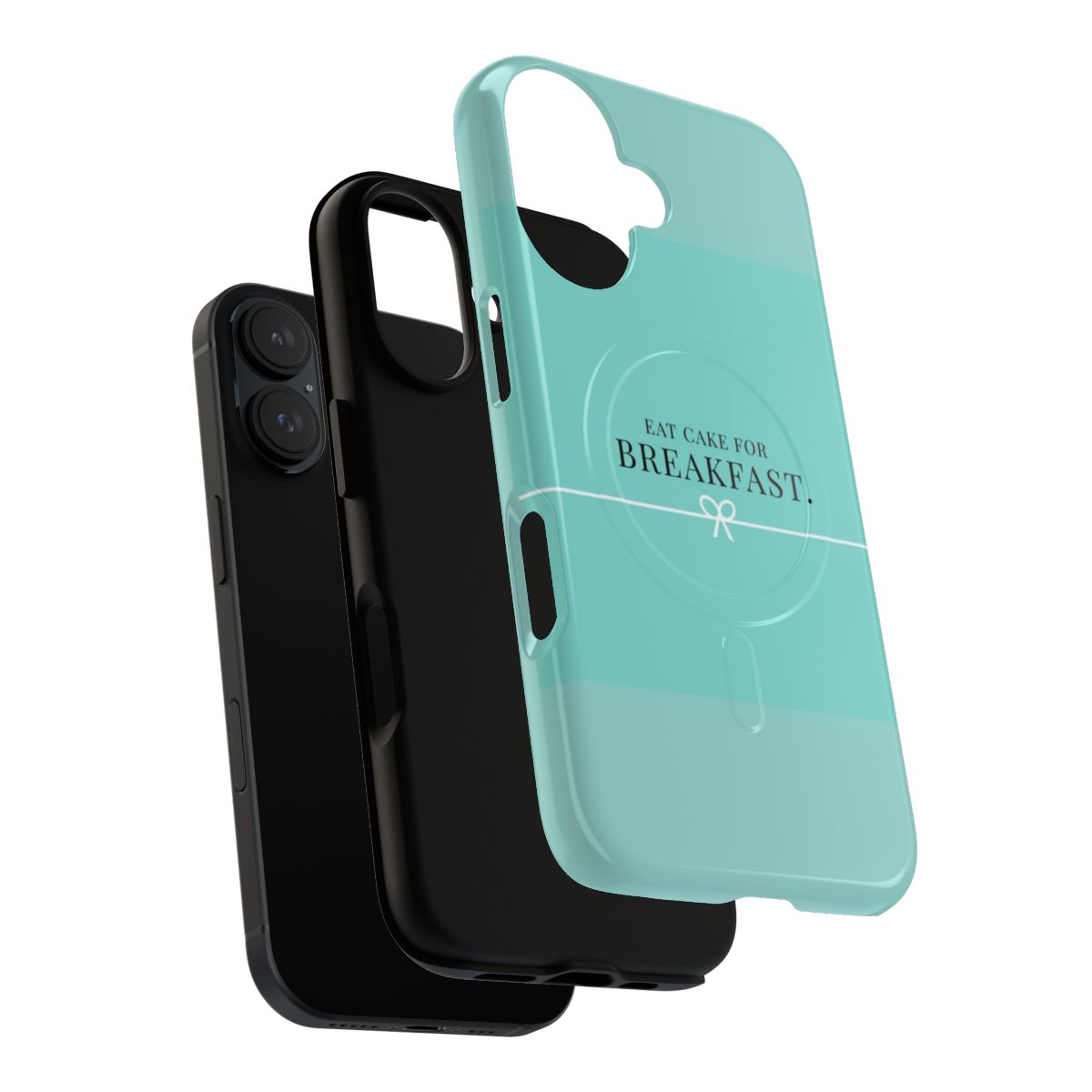 Two teal phone cases with a breakfast and brunch design - Layers