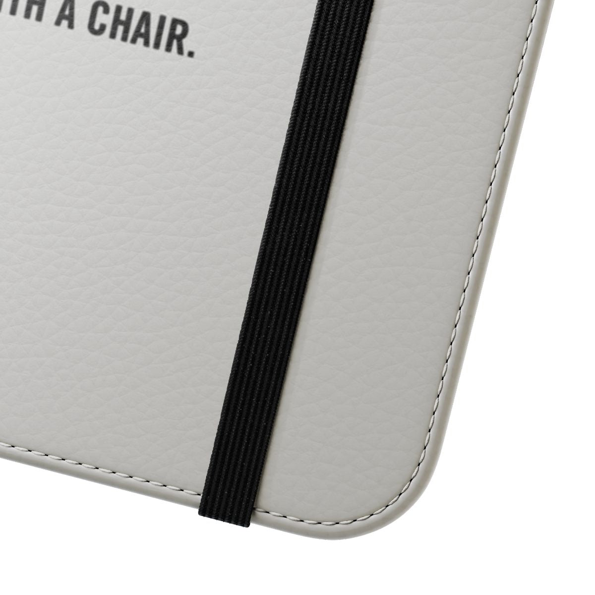 Flip cover phone case with a humorous, sarcastic "high-five in the face with a chair" design - Close Up