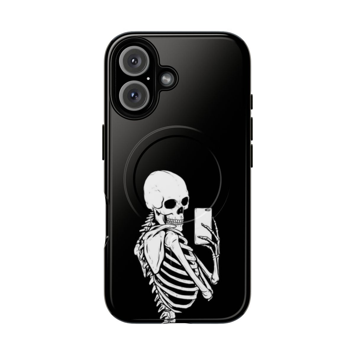 Minimalist monochrome skeleton phone case with magnetic closure