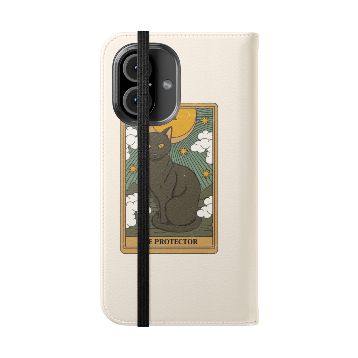 A flip cover phone case featuring a cute cat design, perfect for fans of tarot, magic, and witchcraft. - Folded Front