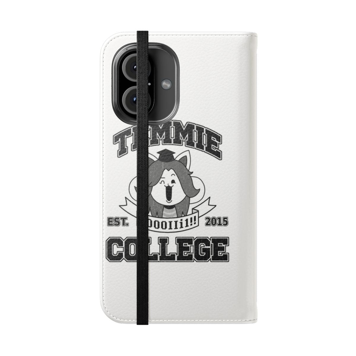 Temmie-Inspired College Flip Phone Case Featuring Beloved Undertale Character - Folded Front