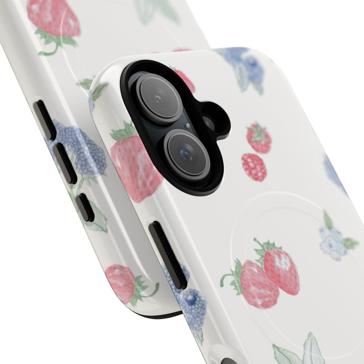 Summer berries print on a durable, magnetic phone case - Detail