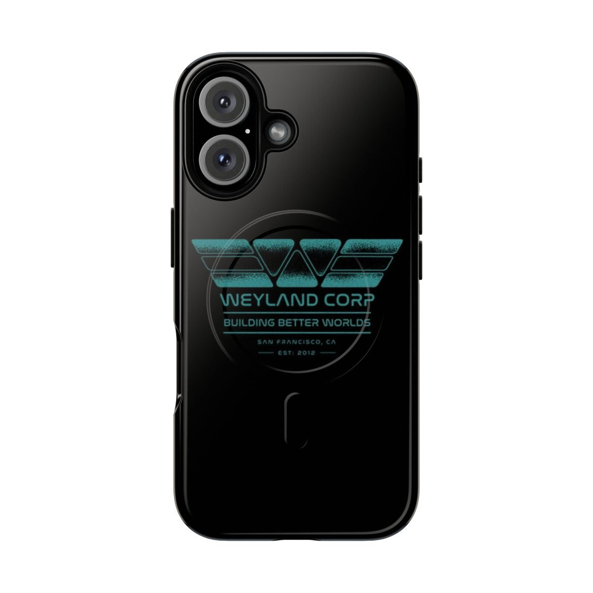 Weyland-inspired sci-fi phone case with logo and Alien movie references