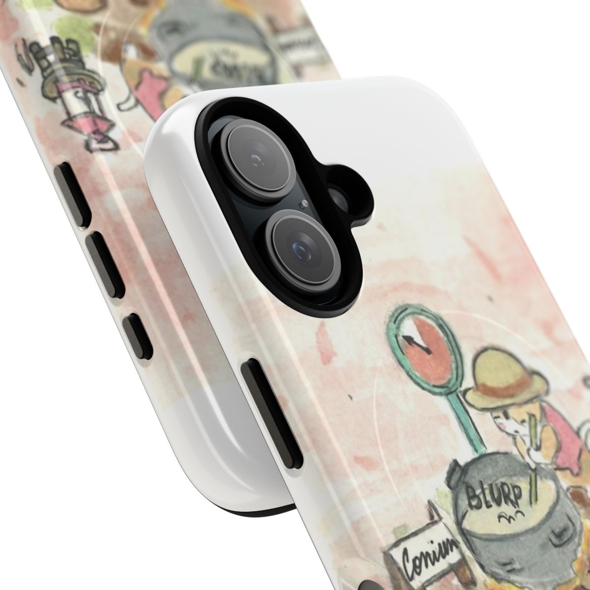 Closeup of a cat peeking out of a soup bowl on a stylish magnetic phone case. - Detail