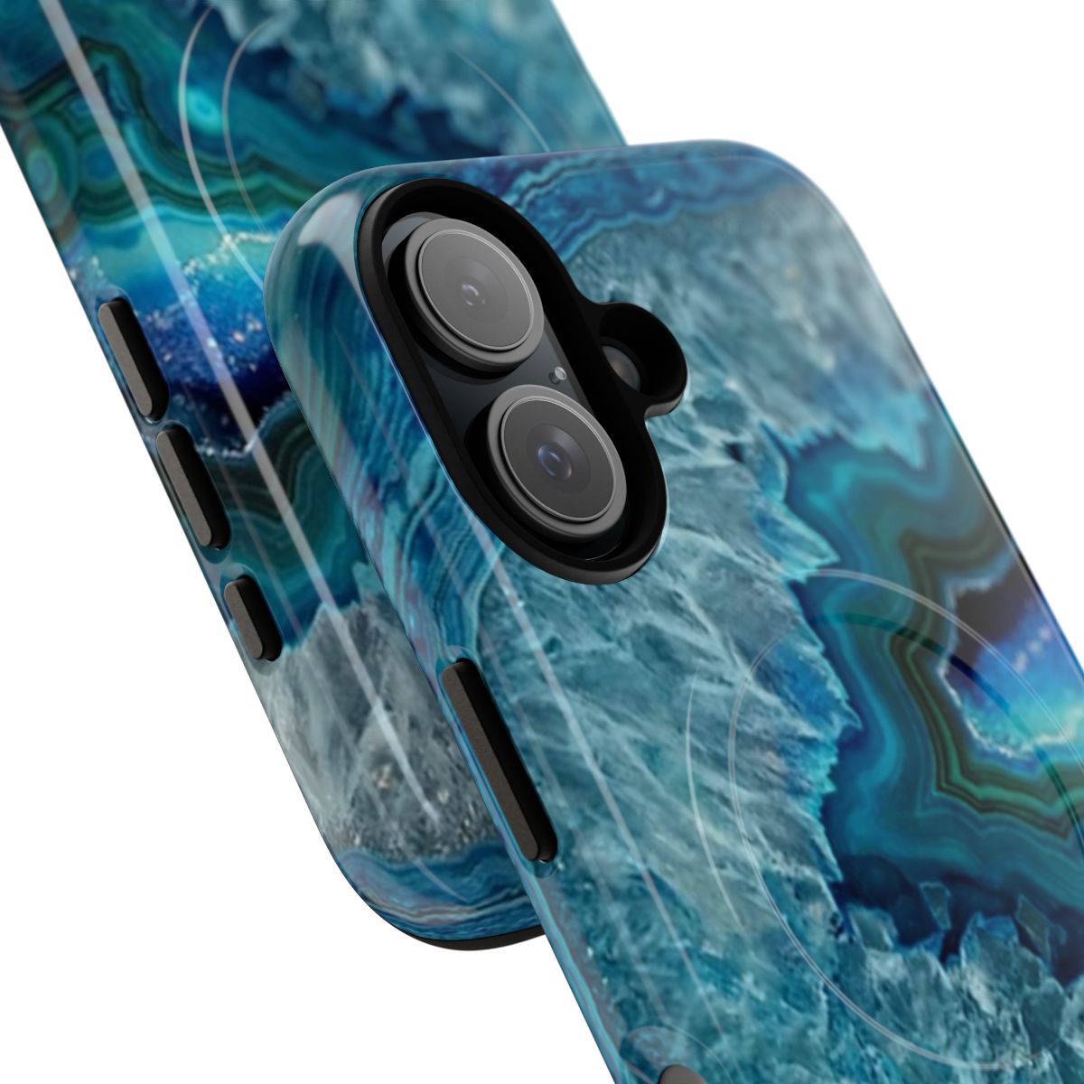 Teal aqua turquoise blue rock agate mineral crystals pattern magnetic tough phone case - Detail