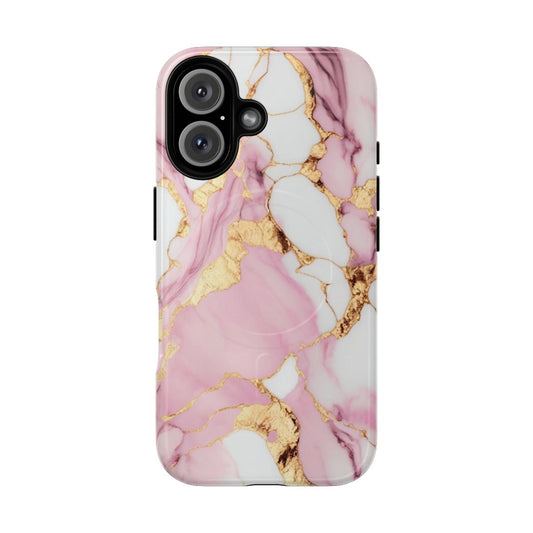 Pink marble phone case with magnetic closure and tough design