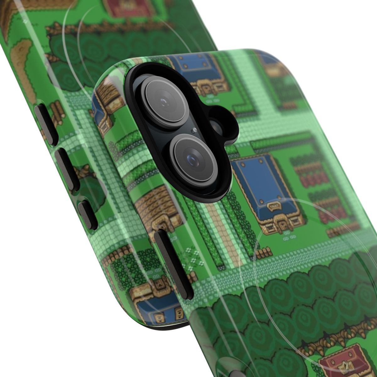 Magnetic tough phone case with Zelda, Link, and map design - Detail