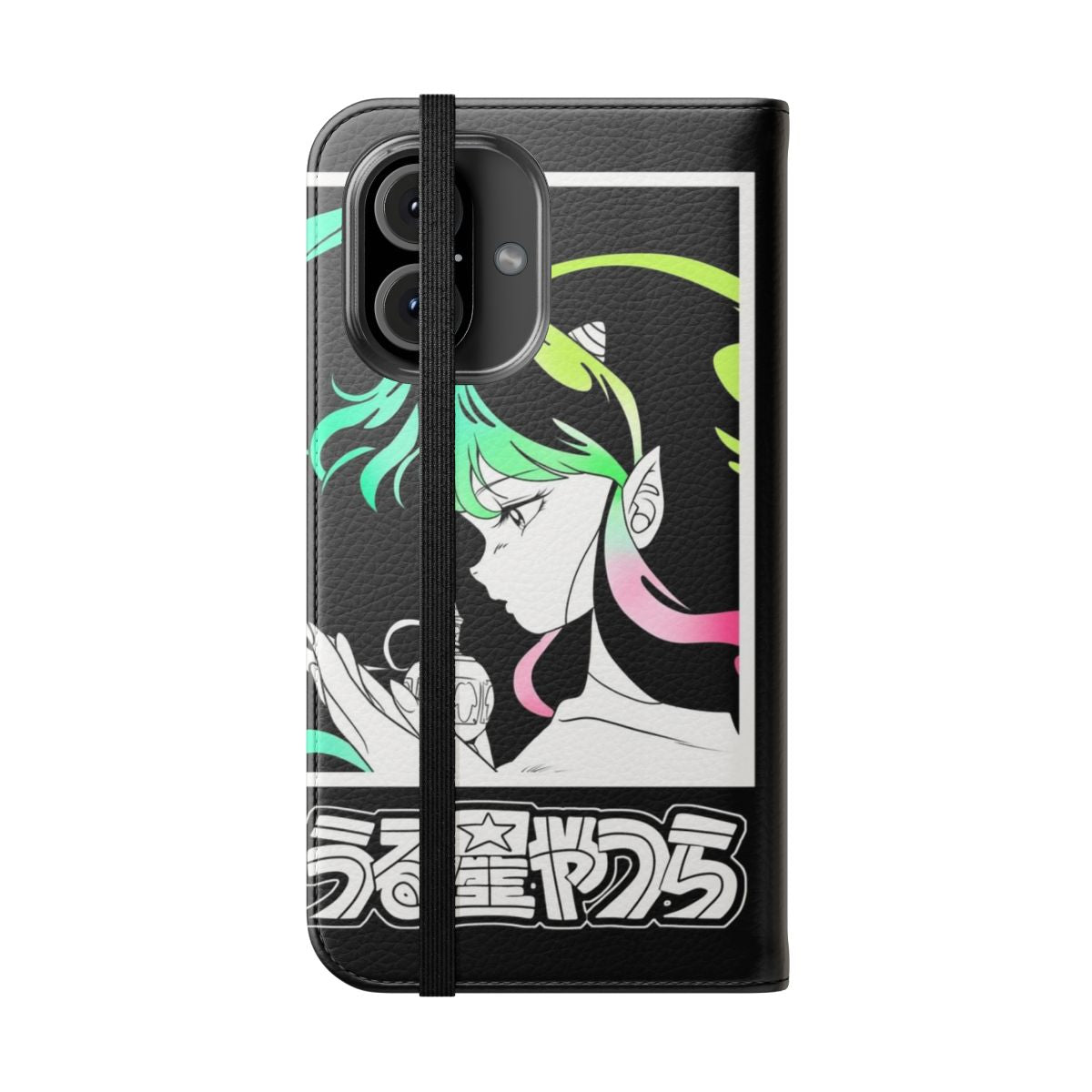 Flip cover phone case featuring the iconic characters from the classic anime and manga series Urusei Yatsura. - Folded Front