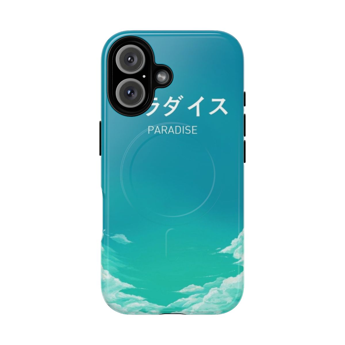 Japanese aesthetic, vaporwave style magnetic phone case with cloud, anime, and sad boy design