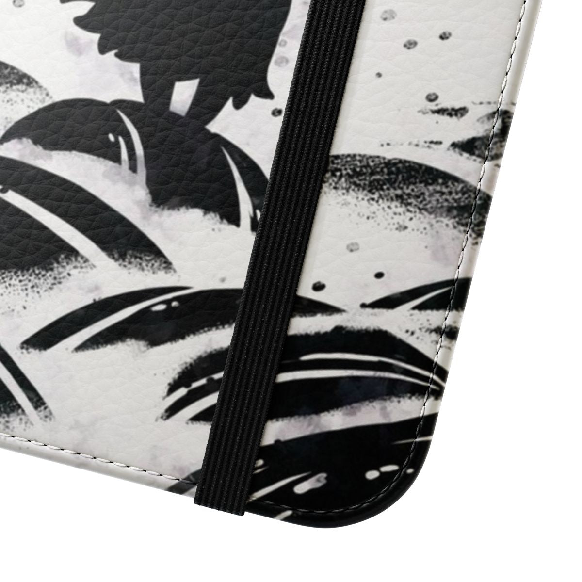 Black and white flip cover phone case featuring Hollow Knight game art and characters - Close Up